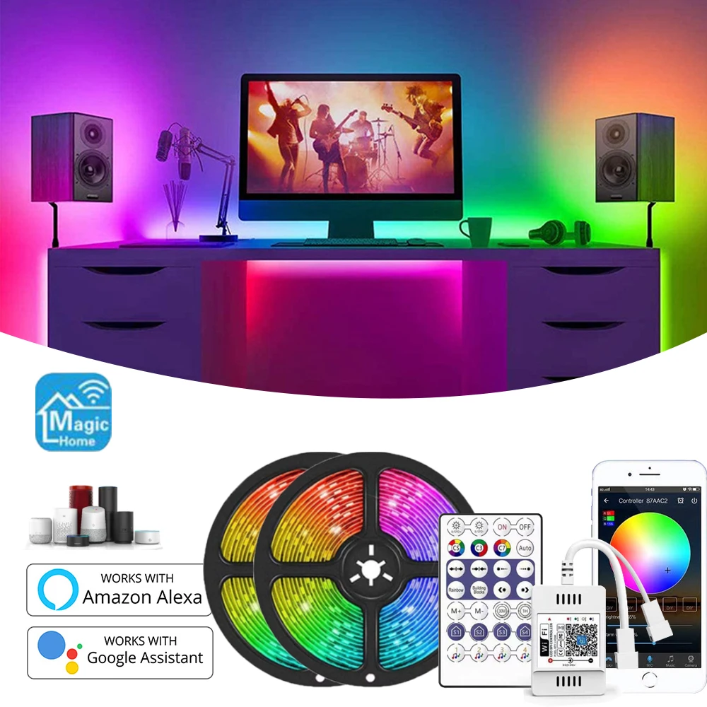 

WS2812B Addressable RGB LED Strip Magic Home WIFI Alexa Smart Voice App Control 30/60Leds Led Pixel Strip 1M 2M 3M 4M 5M DC5V