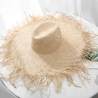 100 natural raffia straw hat women summer large jazz sun hat wide brim floppy beach hat hand weave raffia hat fashion panama