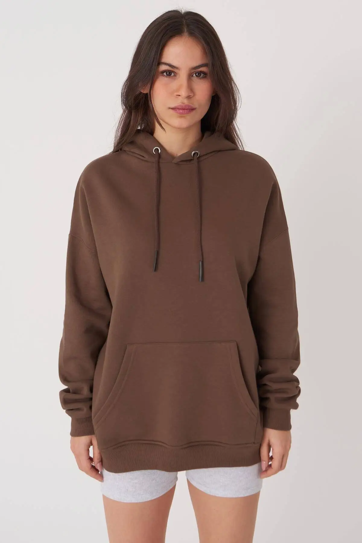 Женская толстовка с капюшоном серого цвета зимние пуловеры Длинные повседневные