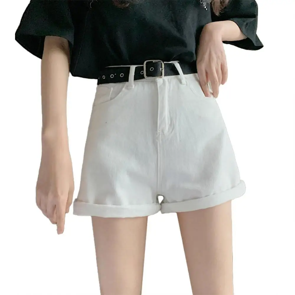 

Women Casual Loose High Waist Wide Leg Roll Hem Hot Shorts Loose Fashion Pockets Short Pants Female Bottoms New korean clothes