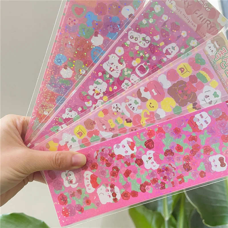1pc Colorful Cute Animal Laser Sticker Self-adhesive Scrapbooking Decorative Diy Craft Arts Craft Greeting Cards Korean Stickers