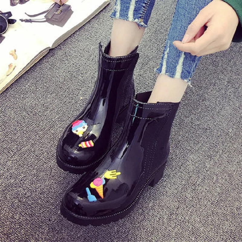 Женские Мультяшные Популярные низкие резиновые сапоги Нескользящие