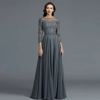 glamorous grey lace applique mother of the bride dresses illusion bateau neck 34 sleeves wedding guest dresses back out