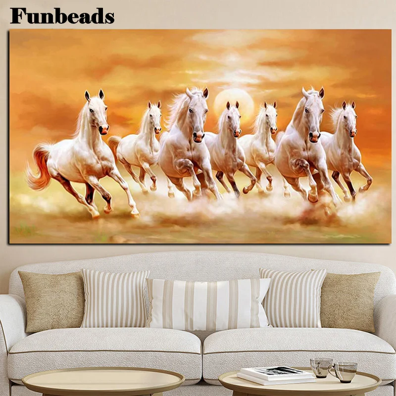DIY 5D Diamond Painting Seven white horses rush Full Round square Cross Stitch Rhinestone Mosaic Home Decor FF203 | Дом и сад