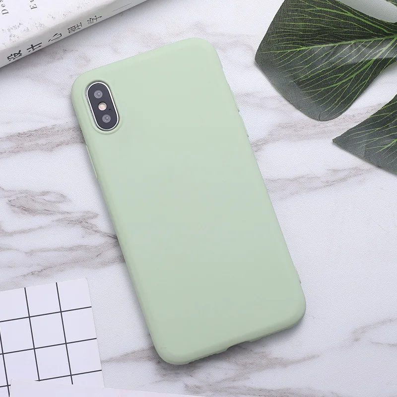 Светло-зеленый Модные мягкие матовые цветные Чехлы для Iphone 7 6 6s 8 Plus, однотонный матовый Силиконовый чехол для IPhone Xs Max Xr X, утолщенный чехол - Цвет: Светло-зеленый