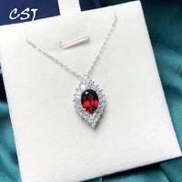 csj real natural garnet pendant sterling 925 silver necklace for women engagement party gift jewelry