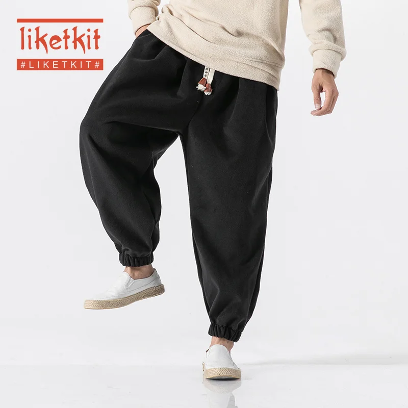 Liketkit Winter Casual Harem Pants Men 2019 Chinese Traditional Solid Thick Jogger Male Baggy Loose Lantern Trousers | Мужская одежда