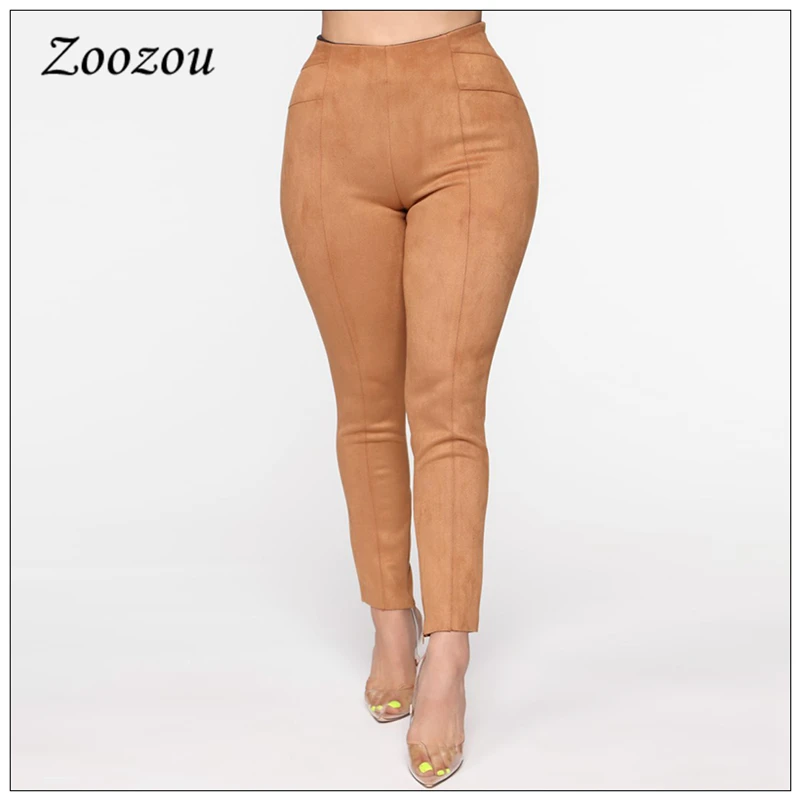 

Размера плюс Узкие замшевые кожаные брюки-карандаш для женщин с боковой молнией облегающая юбка с высокой талией брюки для девочек Теплые о...