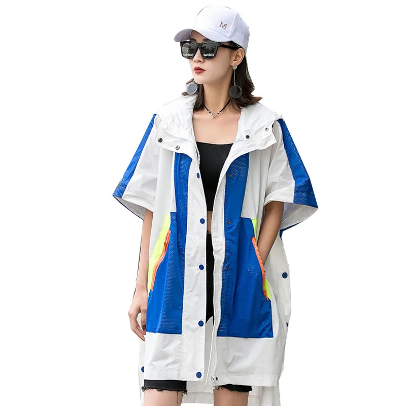 

QING MO Front Short Back Long Women Hooded Coat 2021 Summer Women Patchwork Coat Female Batwing Sleeve Coat ZQY6841