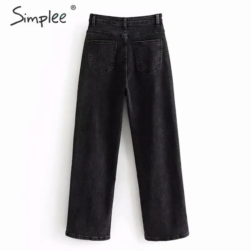 Simplee Высокая талия женскoе чернoе брюк узкие свободные джинсы Джинсовые