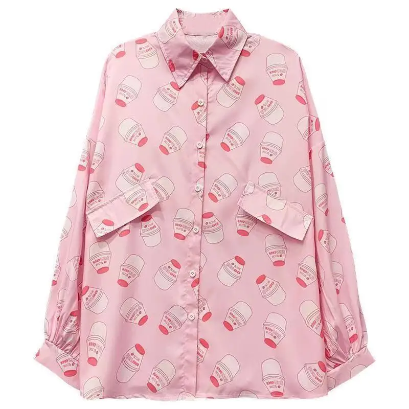 

2021 New Summer Women jacket Korean Fashion style UPF clothes Sweet Cute cartoon print Loose Casual female Pink jacket