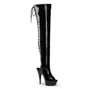 Rncksi Boots Knee-high, Round-headed, Thin-legged Boots with Slender High-heeled Waterproofing Platform in Europe Round Toe PU