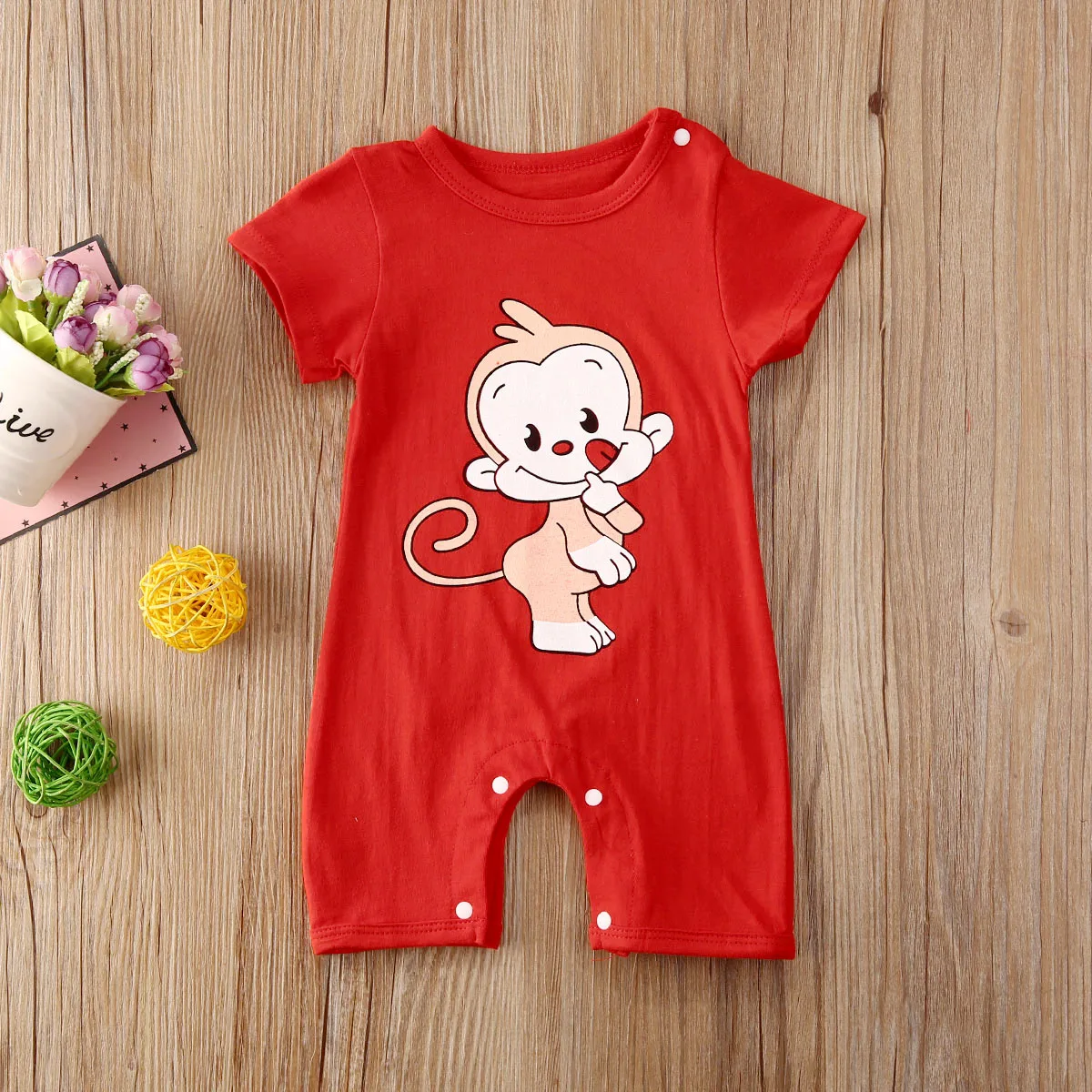 Летний детский комбинезон с короткими рукавами мультяшным животным