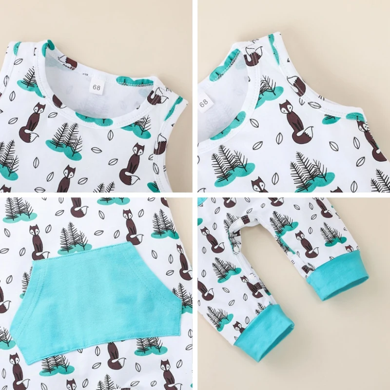 

Newborn 0-18M Baby Boy Clothes Cartoon Pattern Romper Toddler Boys Sleeveless Cotton Summer Jumpsuit