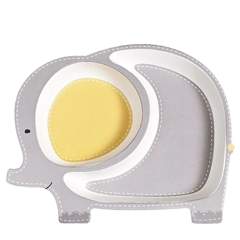 Baby Kids Natural Bamboo Fiber Bowls Cute Cartoon Animal Dishes Baby Feeding Tableware Irregular Children Toddler Portable Plate - Цвет: Elephant A