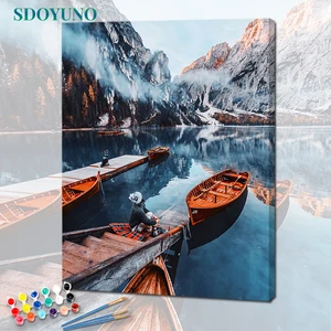Масляная краска по номерам SDOYUNO, 60x75 см, самодельная краска по номерам для взрослых, Озерный пейзаж, Безрамная Краска на холсте, уникальный подарок