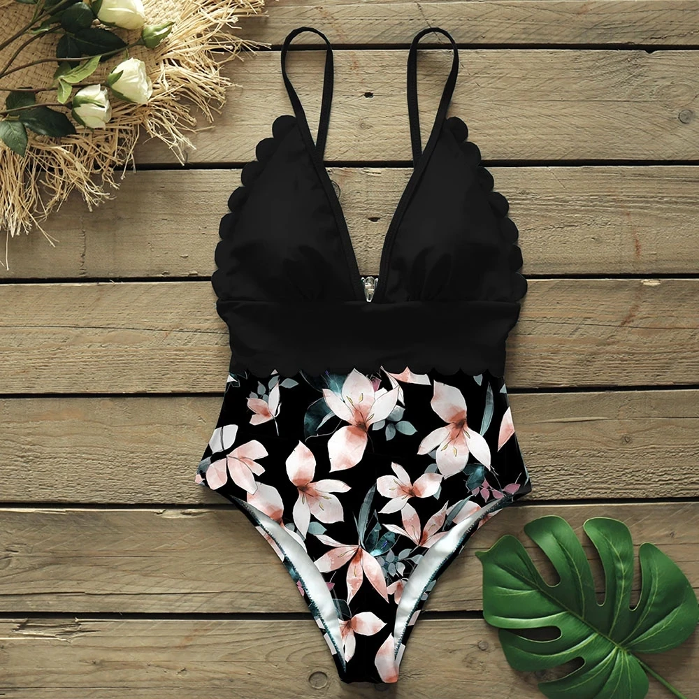 

2020 Sexy One Piece Swimsuits Female Shoulder Floral Women Swimwear Push Up Bathing Suits Bodysuits Beach wear Ruffle Monokini