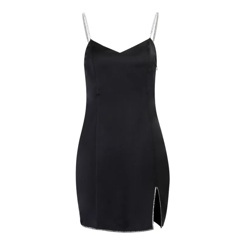 

Spring/Summer 2021 New Satin Sling Dress Sexy Diamond Chain Side Slit Sexy Sling Skirt