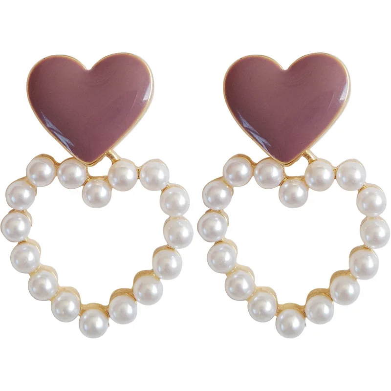 

CH-798 S925 silver cute female love heart-shaped earrings fashion pearl earrings peach heart dripping ear clip earrings