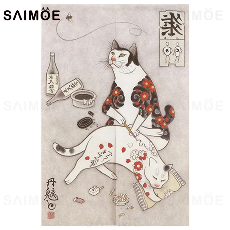 Japanese Noren Door Curtain Cat Fengshui Printed Doorway Kitchen Bedroom Entrance Decoration Costomized Hanging Curtains |