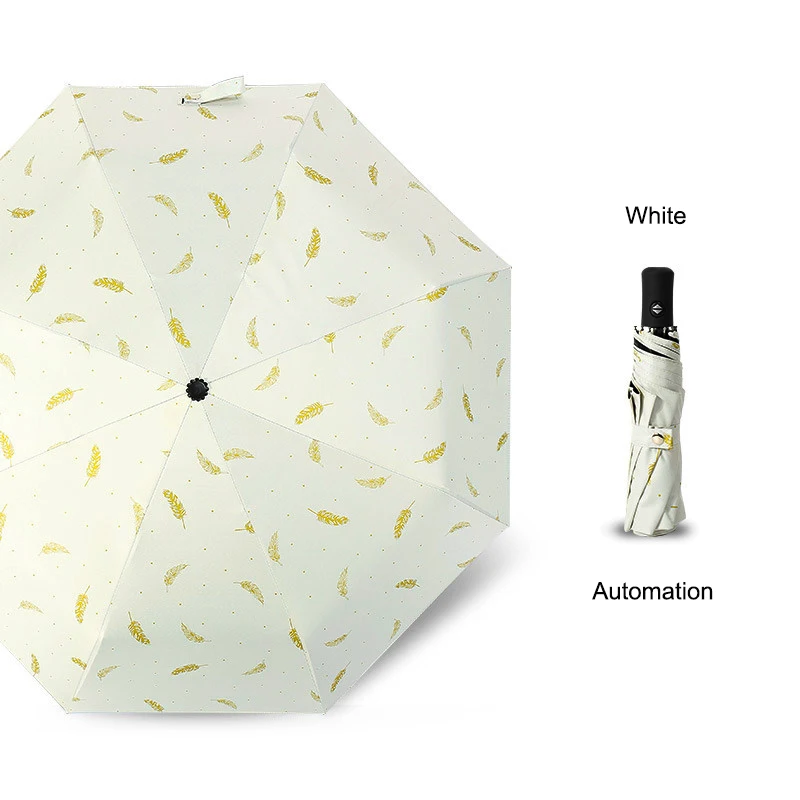 Automatic White LIKE RAIN складные мини-зонтики для дождя, женский маленький зонт, детский зонт для девочки, креативный Карманный Зонт с принтом перьев, UBY04 - Цвет: Automatic White