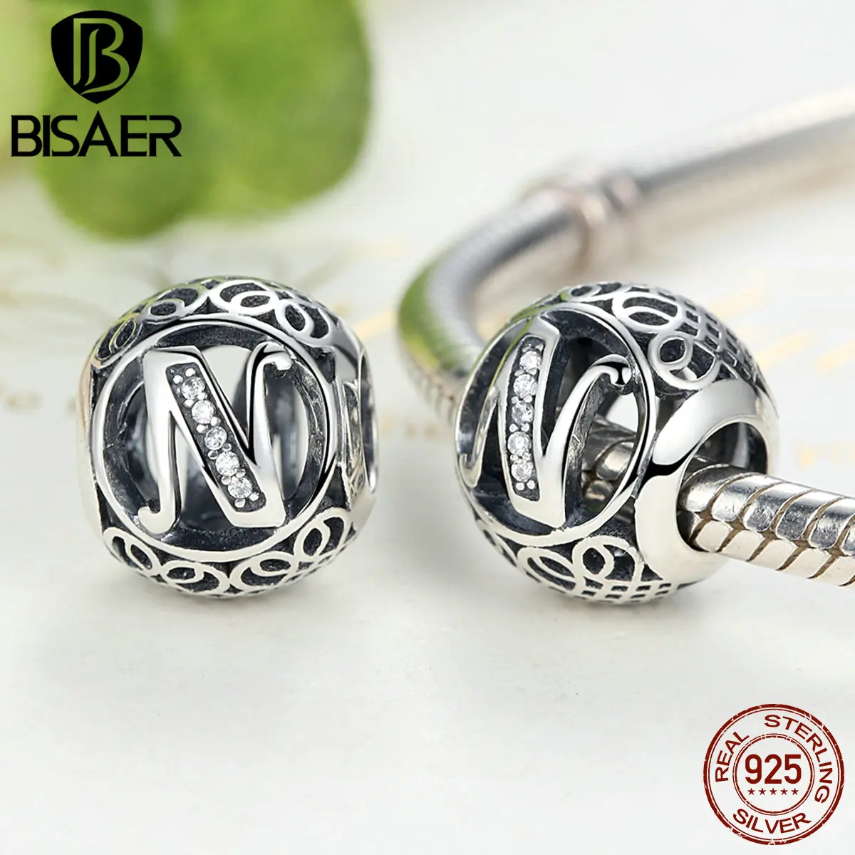 925 пробы Серебряные бусы с буквами "N", бусы с алфавитом, подвески, подходят для Панов, очаровательные браслеты и браслеты, сделай сам, изготовление ювелирных изделий