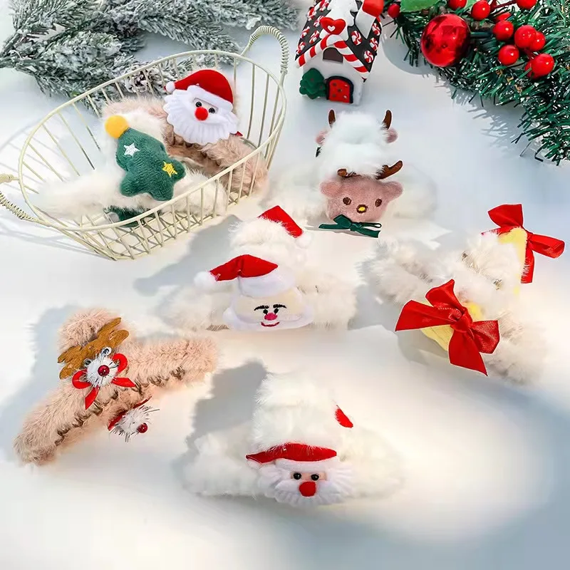 

Christmas Headdress Large Back Head Claw Clip Plush Hairpin Girl Cute Deer Shark Clip Christmas And New Year Gift