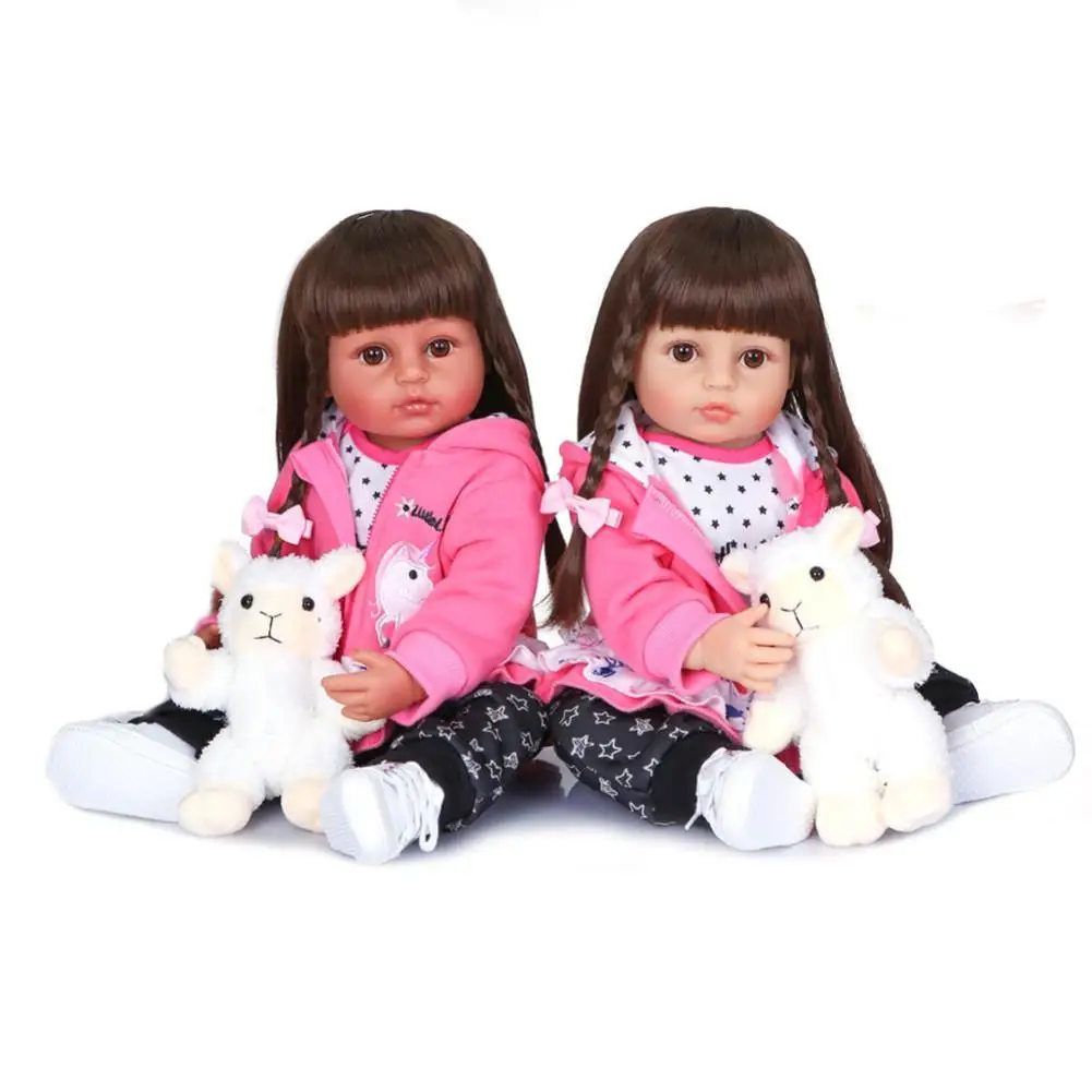 

NPK 55cm Long Hair Girls Gift Soft Silicone Vinyl Doll Newborn Flexible Baby doll Two Colors