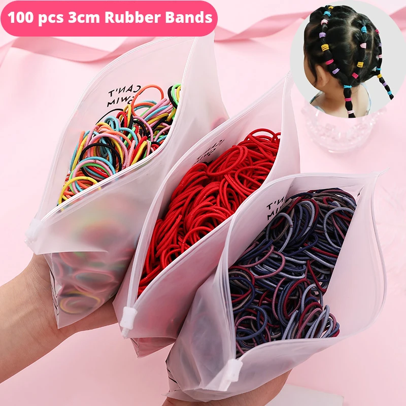 100 PCS 3CM Children Safe Elastic Hair Bands New Nylon Rubber Headwear Ponytail Holder Kids Accessories 2020 DIY |