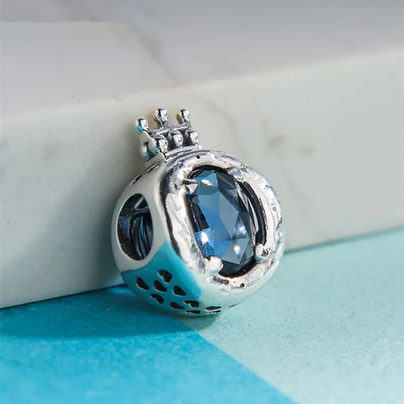 

New Autumn 925 sterling Blue Clear Sparkling Crown O Charms fit beads bracelets DIY accessories for women Christmas gift