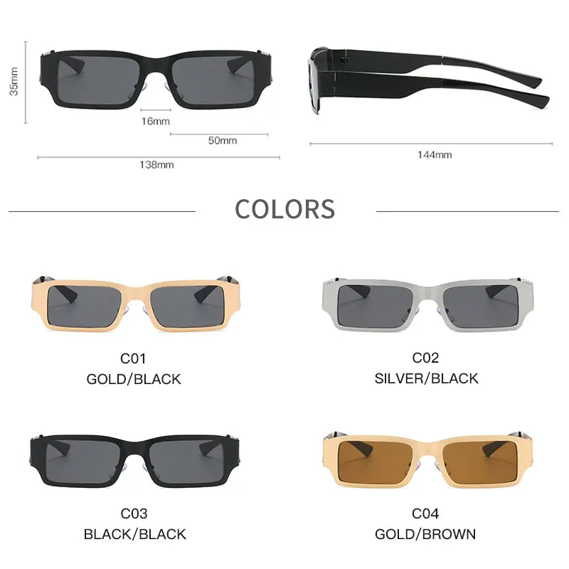 

LongKeeper Classic Metal Rectangle Sunglasses Men Women 2021 Trendy Fashion Punk Sun Glasses UV400 Oculos Feminino