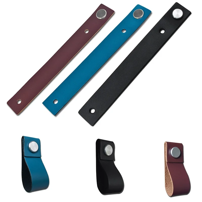 

Fashion Handmade Leather Pull Handle Europe Style Soft Minimalist Door Cupboard Drawer Kitchen Cabinet Dresser Knobs Furniture
