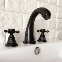 black oil rubbed bronze double handles 3 holes install widespread deck mounted bathroom sink basin faucet sink mixer tap mhg061