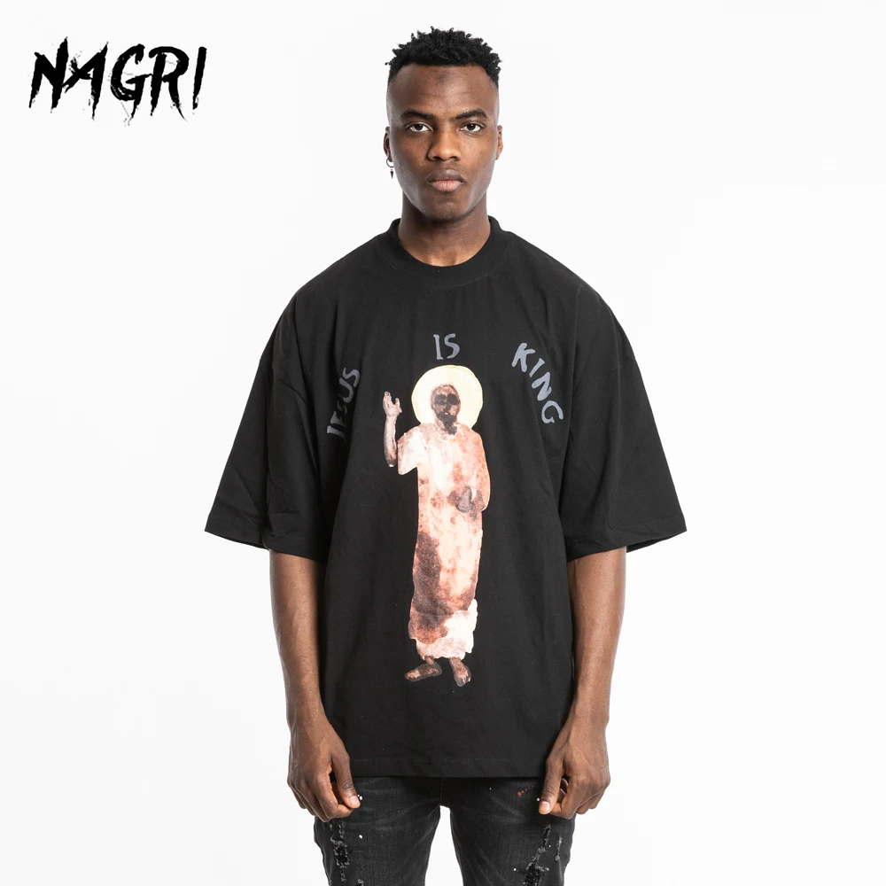 NAGRI-Camiseta de Kanye Jesus Is King para hombre, Camisetas estampadas con letras divertidas, Hip Hop, Hipster, de algodón, blanco y negro