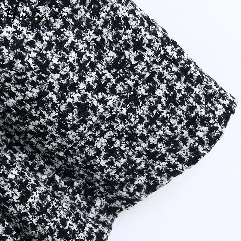 Huaxiafan Women Dress Autumn Tweed Blend Wide Strap Plaid Front Buttons Fly Flared Hem Female Overall Mini Tank Dresses | Женская одежда