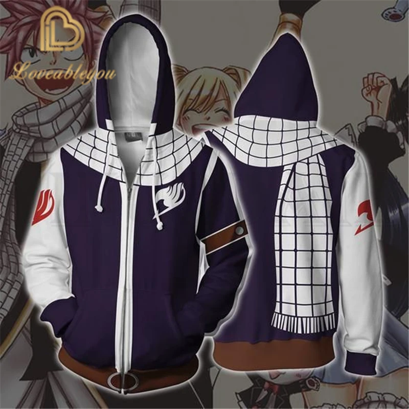 Толстовка с капюшоном для мальчиков свитшот на молнии аниме Фея хвост мужчин и