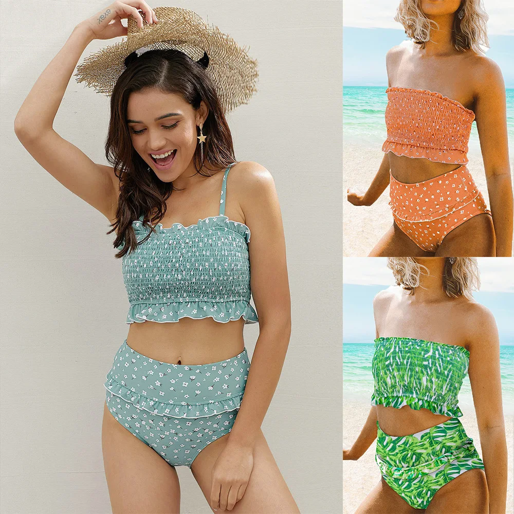

New Women Bikini 2020 Sexy Floral Print Bikini Set High Waist 2 Pieces Women's Swimsuit Separate Swimwear