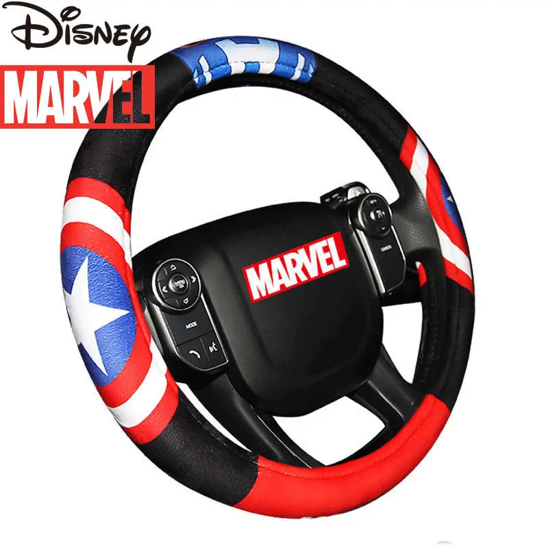 

Disney Marvel Captain America Car Steering Wheel Cover Winter Short Plush Non-slip Handlebar Cover Cartoon Cute