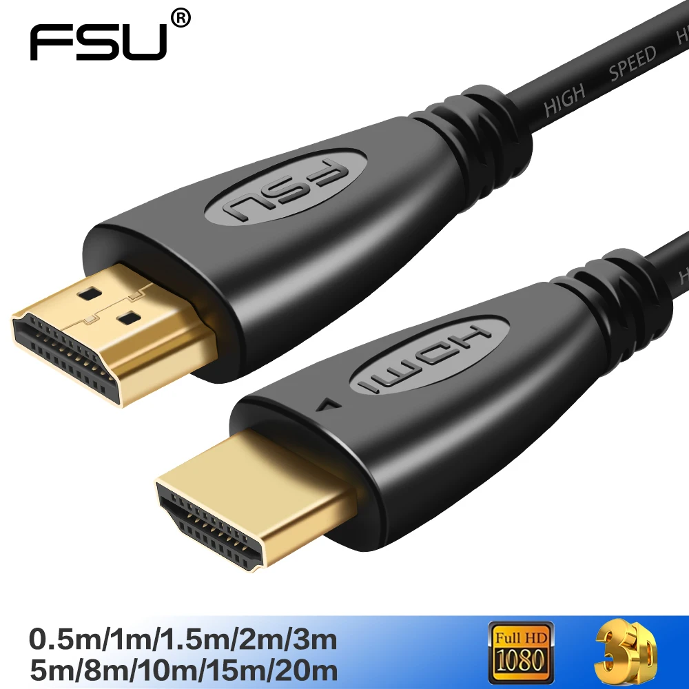 FSU-Cable de vídeo compatible con HDMI, chapado en oro, 1,4, 4K, 1080P,...