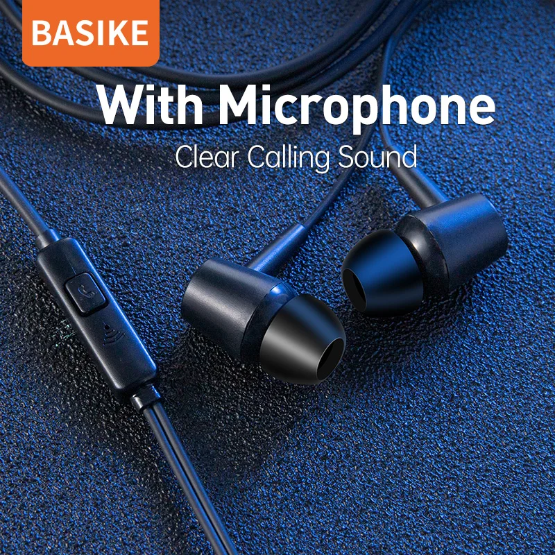 

BASIKE FON-2241 Wired Earphones Wired Headphones Headset with Microphone Music Sport 3.5mm for Phones Lightweight High-quality