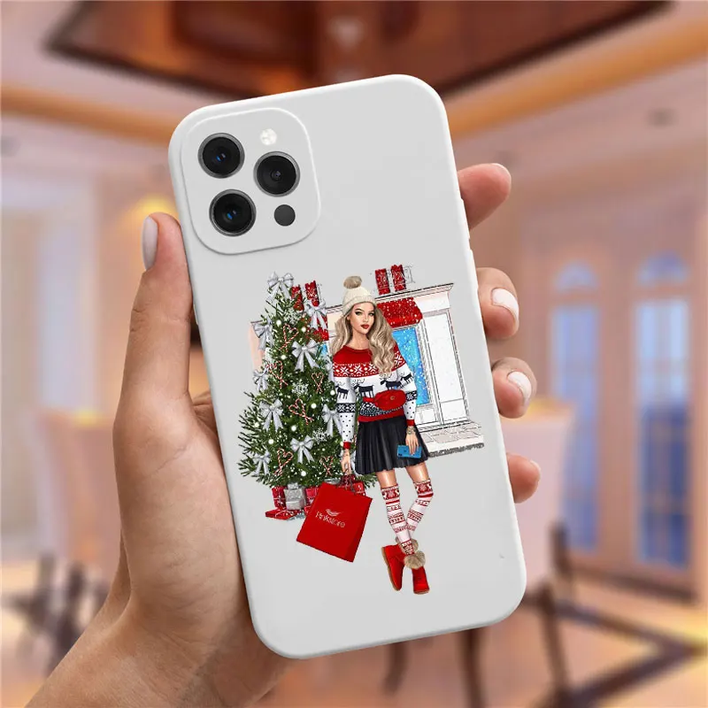 Christmas and New Year gift Line art Phone Case For iPhone 14 Pro 13 12 12 Pro Max XS XR 6s 8 7 Plus Fashion girl Cover Fundas