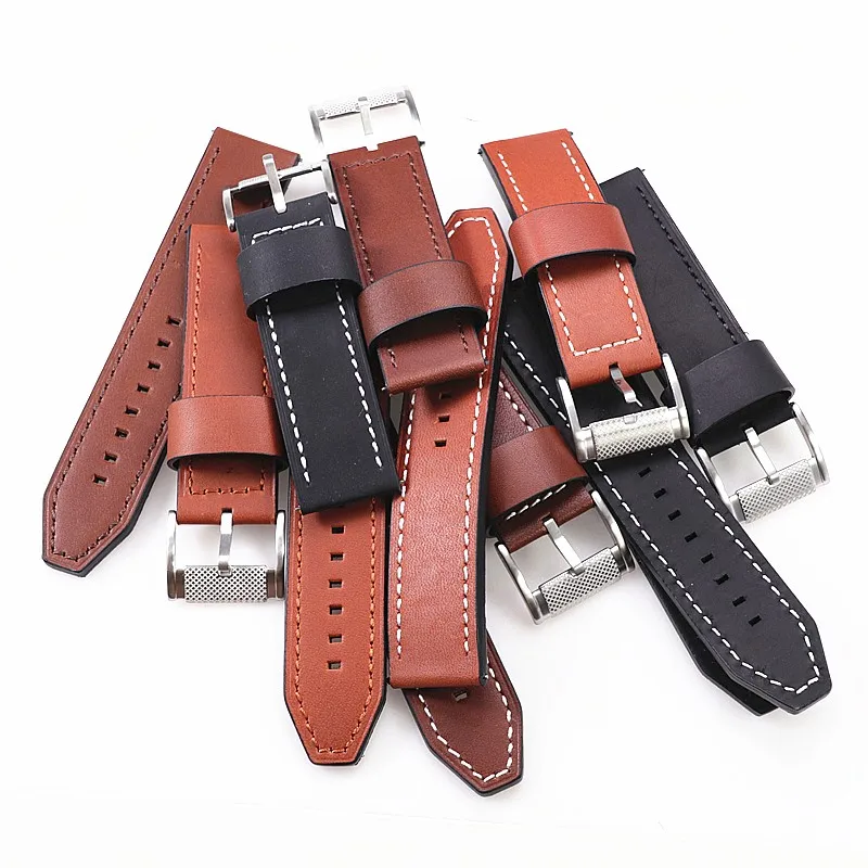 

Men's Wrist Watch Band 22mm 24mm Genuine Leather Strap For Fossil Watch Bracelet Machine Dark Brown Watch Fs4656 Yellow Blue