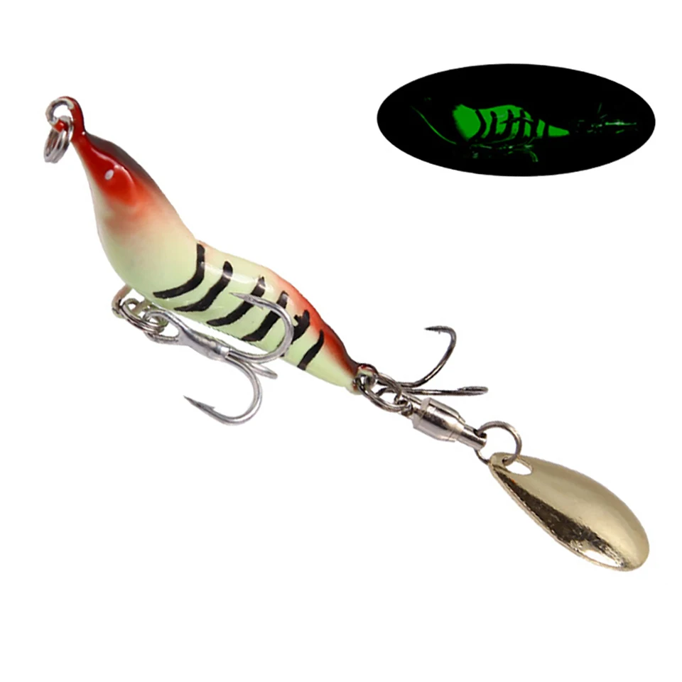 

1Pcs Shrimp Fishing Lures Double Hooks VIB Bait Fishing Tackle For Freshwater Saltwater Lifelike Metal Sinking Luminous Baits