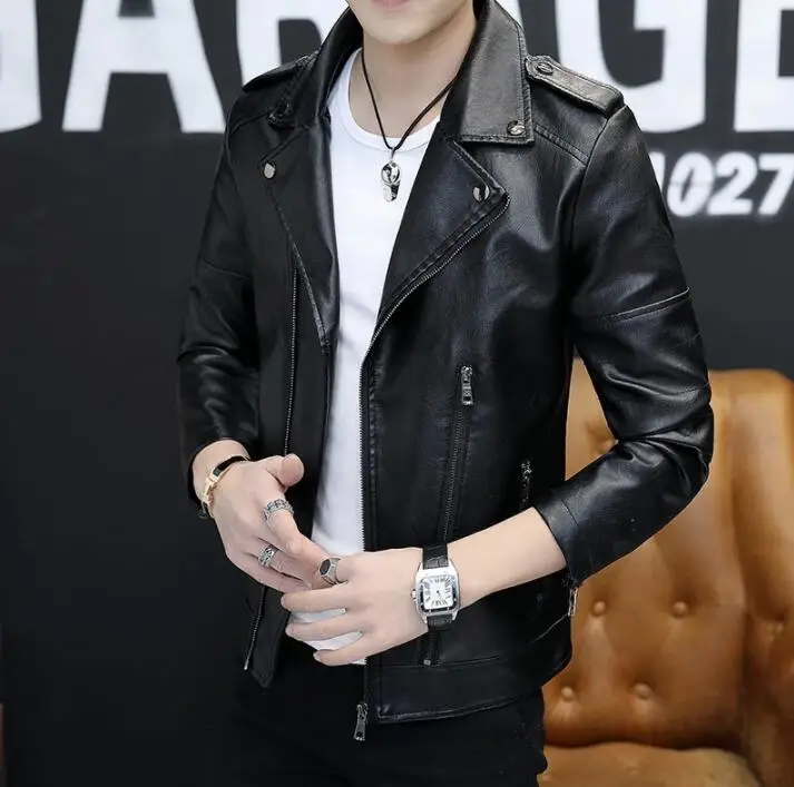 Black lapel mens leather jacket plus velvet slim motorcycle coat men jackets clothes personalized jaqueta de couro hot sell