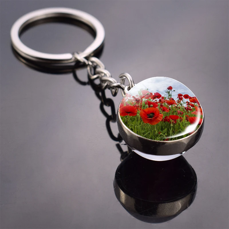 Женский двухсторонний брелок для ключей с цветами мака|Брелоки| |