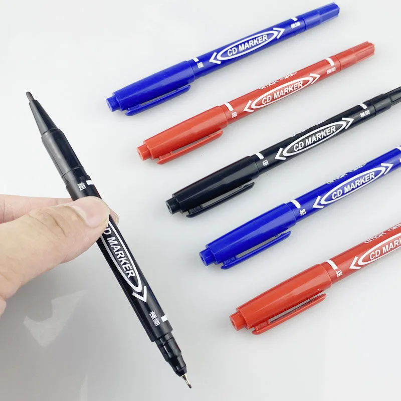 12 PCS/Set Black Blue Red Permanent Art Marking Pen Waterproof Double NIB Oily Ink Sketch Book Painting School Supplies Statione