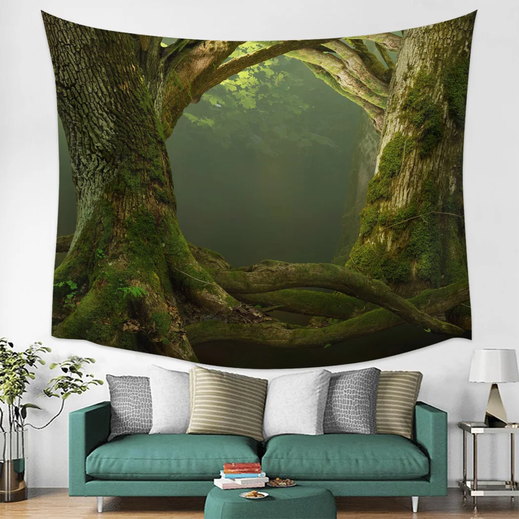 Современные растения лес большое дерево ветка зеленая кора гобелен настенный