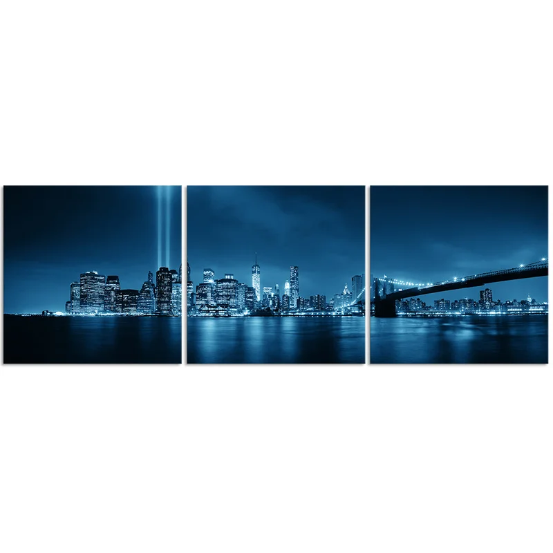 

HD Printed Brooklyn Bridge Panorama Posters Aesthetic 3 Pieces New York City Night View Wall Picture for Room Decoration