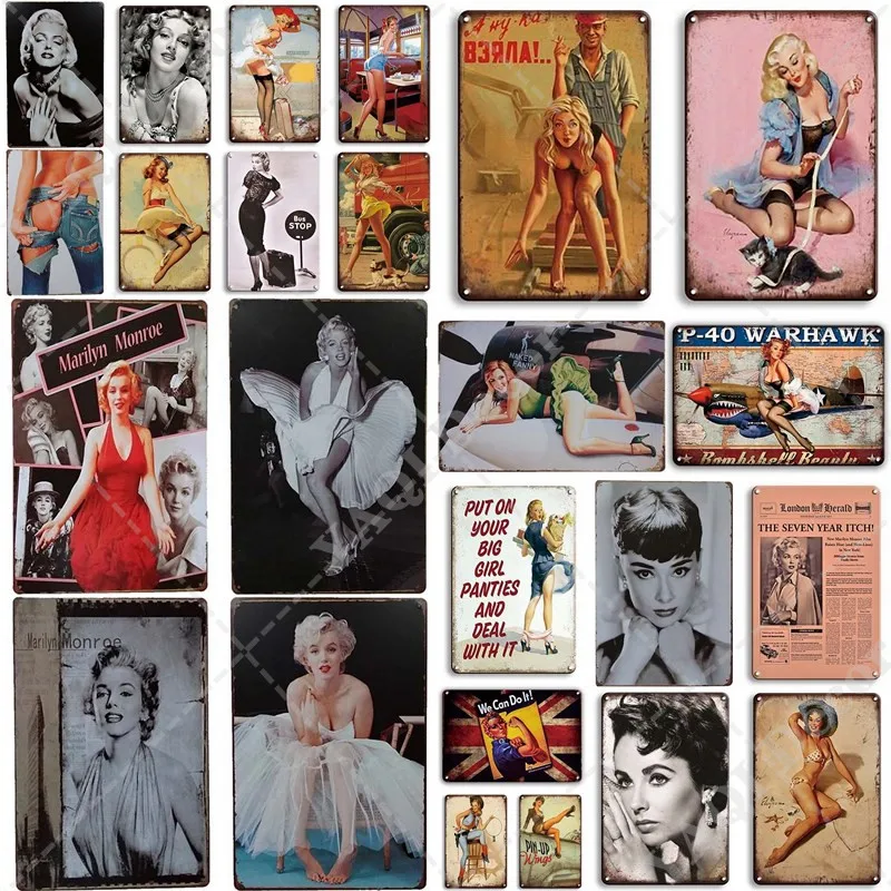 

Retro Girl License Plates Pin Up Poster Vintage Metal Tin Signs Pinup Wall Decoration Bar Pub Club Decorative Home Decor 20x30cm