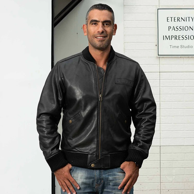 

AVIREX FLY Air Force Flight slim Sheepskin Genuine Men Motorcycle Baseball Leather Coat Bomber Jacket